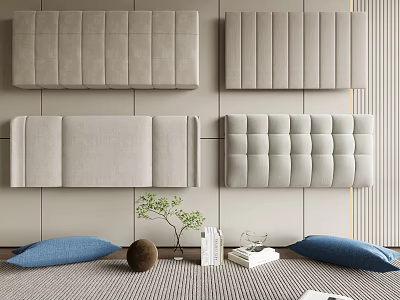 Light Gray Upholstered Headboards Different Designs With Blue Pillows Plant Books Decor 3d model