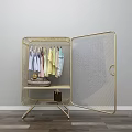 Gold Metal Frame Wardrobe with Hanging Rod for Colorful Clothes and Shelf Accessories