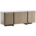 Modern Wooden Dresser With Natural Wood Grain And Marble Top Surface