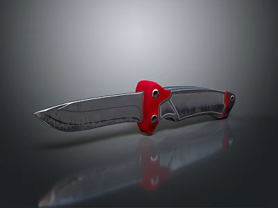 Tactical Utility Knife With Red Handle And Silver Sharp Blade Design 3d model