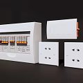 White Electrical Switch Panel With Multiple Circuit Breakers And Single Switch Plates 3d model