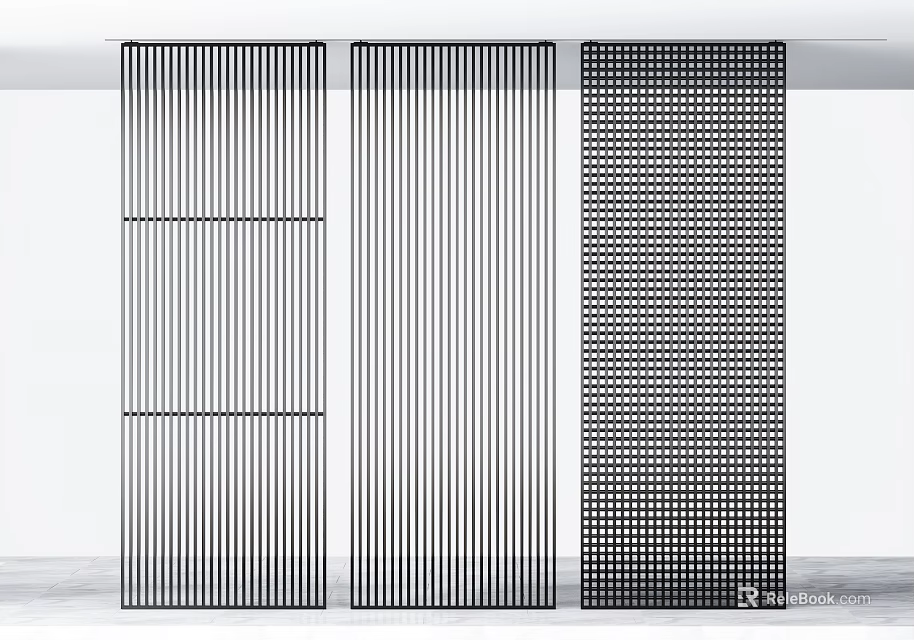 Modern Minimalist Folding Doors Design With Vertical Slats And Perforated Patterns 3d model