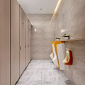 Accessible Public Restroom In Modern Design With Handrails And Sinks