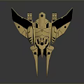 Futuristic Golden And Blue Spaceship Model With Streamlined Design And Glowing Elements