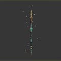 Ornate Golden Scepter With Blue Gemstones Glowing Dots And Reflective Surface