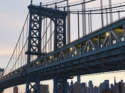 Manhattan Bridge Steel Bridge Steel Frame Bridge Suspension Bridge 3d model