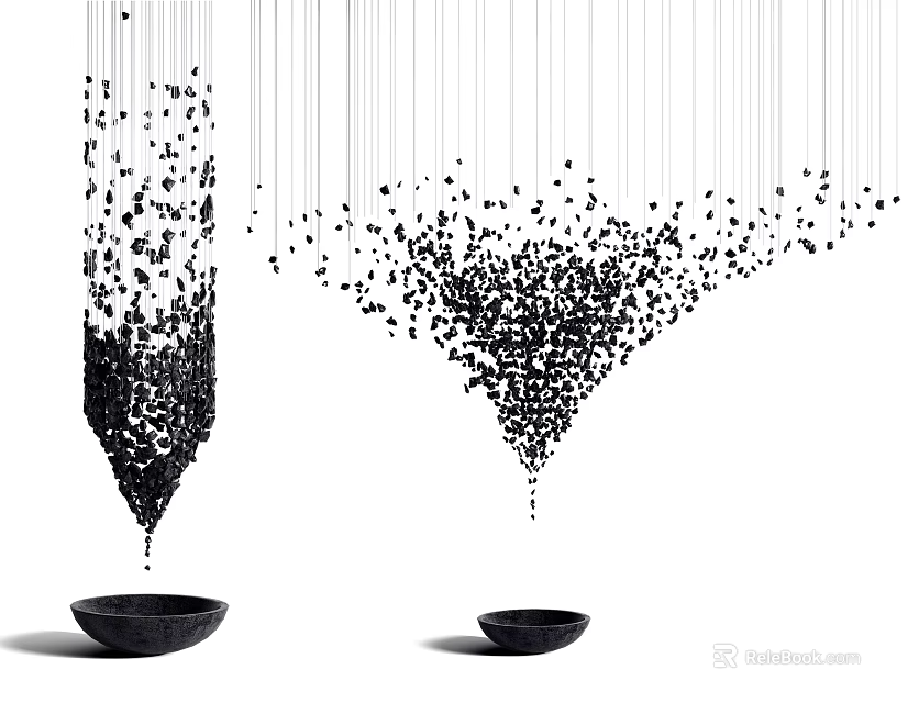 Modern Artistic Black Chandelier With Small Particles Hanging Water Drop Shape Decorative Bowl Base 3d model 