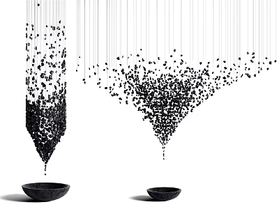 Modern Artistic Black Chandelier With Small Particles Hanging Water Drop Shape Decorative Bowl Base 3d model