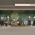 Chillchan Store Window Display With Mannequins Neon Sign Let's Stay In Bed Motorcycle And Clothing