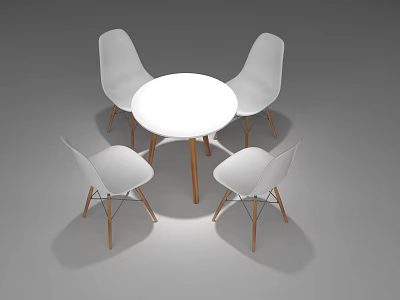 Modern Style White Round Table With Four White Chairs And Wooden Legs 3d model