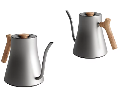 Stylish Silver Kettles With Wooden Handle And Lid For Daily Use 3d model