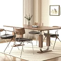 Modern Rectangular Dining Table With Chairs Vase Plants Wall Paintings Window Blinds And Floor Rug 3d model