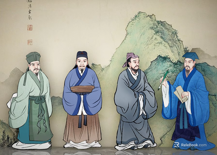 Chinese Ancient Figure Painting With Traditional Attire And Mountain Landscape 3d model 