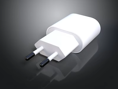 White Laptop Charger With Dual Pin Design And Black Background Reflection 3d model