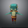 Cartoon Character With Blue Body Yellow Ears Red Pants Black Legs And Outstretched Arms
