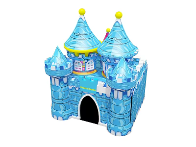 Colorful Cartoon Inflatable Castle With Blue Towers And Yellow Spires For Kids Play 3d model