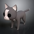 Cute Gray And White Cartoon Cat 3D Model With Large Black Eyes And Pink Ears