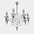 Elegant Black Metal Chandelier With Hanging Chain Candle Style Bulbs And Spiral Arms