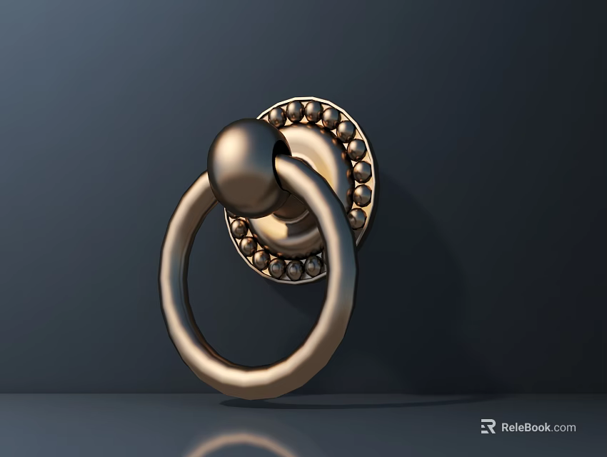 Vintage Style Metal Door Handle With Decorative Beaded Base And Ring Design 3d model 