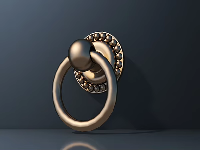 Vintage Style Metal Door Handle With Decorative Beaded Base And Ring Design 3d model