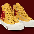 Yellow High Top Canvas Shoes With Red Logo And White Sole Design