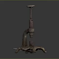 Vintage Rustic Manual Cast Iron Press with Vertical Handle Stand Base and Aged Rust Texture