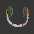 Modern Electronic Headphones With Brown Ear Cushions Blue Components Silver Headband And Yellow Straps