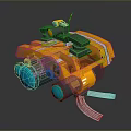 Yellow Mechanical Combat Weapon With Blue Wheels Red Light Top Equipment And Bottom Clamp