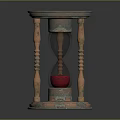 Vintage Decorative Hourglass With Carved Base And Red Sand Glass Section