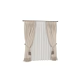 Elegant Soft Beige Curtains With Tassel Tiebacks And Sheer Window Panels
