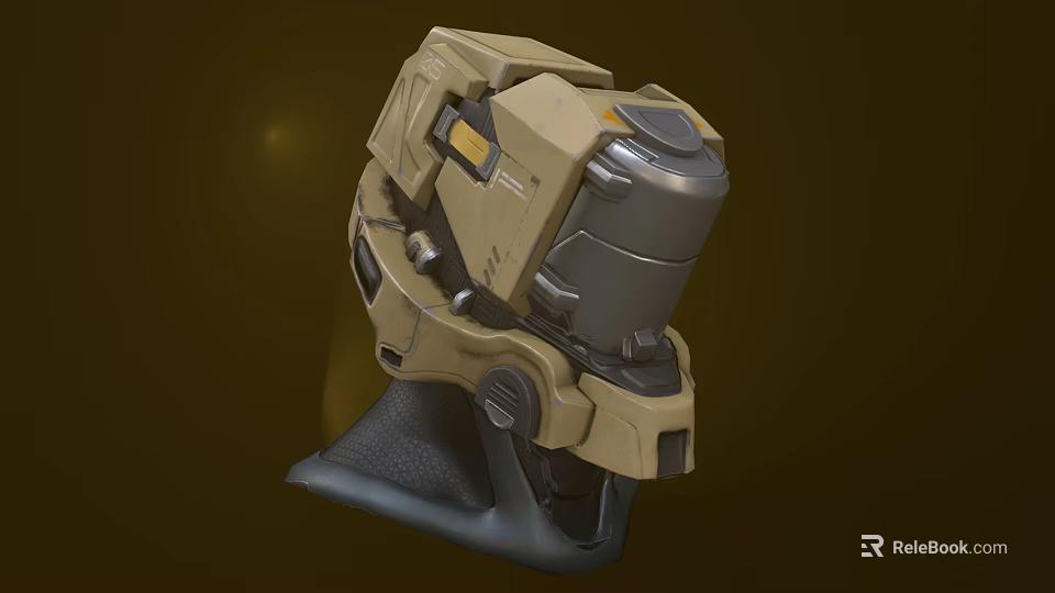 Futuristic Mechanical Helmet Featuring Tan Color And Intricate Structural Details 3d model 