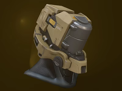 Futuristic Mechanical Helmet Featuring Tan Color And Intricate Structural Details 3d model