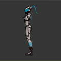 Robot Character Wearing Mechanical Armor With Blue Neon Lights And Twin Ponytails Standing Pose