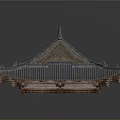 Two Detailed Gray Traditional Chinese Architecture Roof Models With Overhanging Eaves