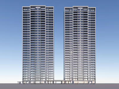 Two Tall Modern Buildings With Glass Curtain Walls And Blue Sky Background 3d model