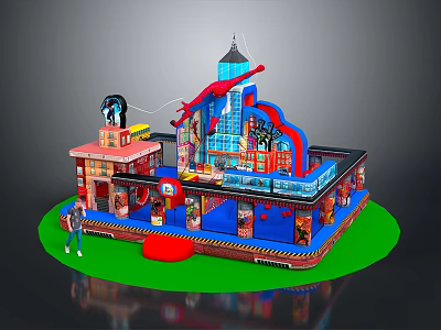Colorful Children's Play Structure With Red Slide Climbing Area And Green Surface 3d model