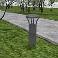 Elegant Outdoor Lights Illuminate Garden Path Surrounded by Trees and Grass 3d model