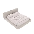 Upholstered Double Bed with Minimalist Design White Sheets and Soft Cozy Pillows 3d model
