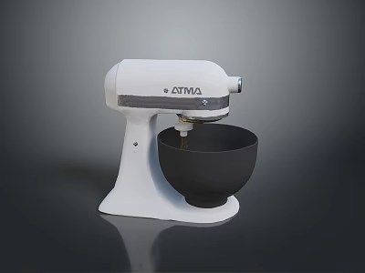 ATMA White Stand Mixer With Black Mixing Bowl For Home Kitchen Use 3d model