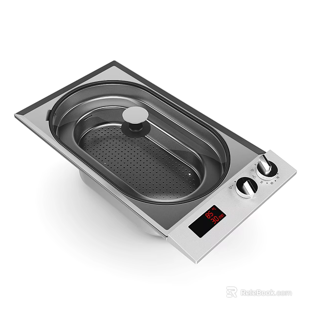Modern Electric Kitchen Cooker with Digital Display Control Knobs and Stainless Steel Heating Design 3d model 