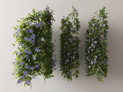 Three Different Decorative Vines with Green Leaves and Purple Flowers 3d model