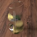 Refreshing Drink in Transparent Glass Vessel with Lemon Slices and Mint Leaves on Wooden Table