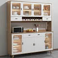 Modern Stylish Buffet Cabinet With Glass Doors Wine Rack Drawers And Microwave On Countertop