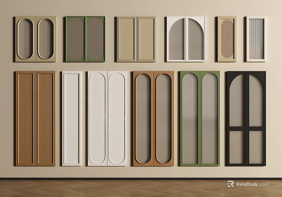 Diverse Modern Wardrobe Doors Featuring Various Designs Colors Shapes And Styles 3d model 