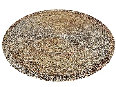 Woven Round Carpet In Natural Tones With Fringed Edge For Home Decor 3d model