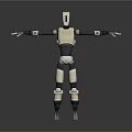 Humanoid Robot Design Featuring Segmented Body Extended Arms And Blue Feet Structure 3d model