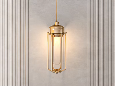 Golden Modern Chandelier With Metal Frame And Glass Shade Hanging On Gray Wall 3d model