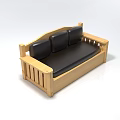 Two Seater Sofa With Wooden Frame And Black Leather Cushions For Living Room