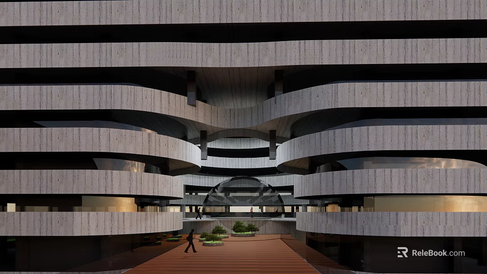 Modern Office Building Design With Circular Structure Multiple Floors And Central Courtyard 3d model 