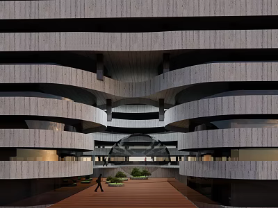 Modern Office Building Design With Circular Structure Multiple Floors And Central Courtyard 3d model